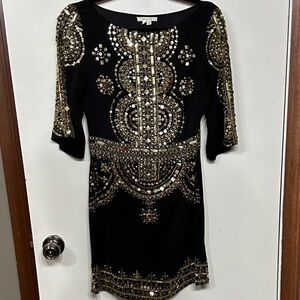 Renzo + Kai Elegant Black and Gold Embellished Dress
